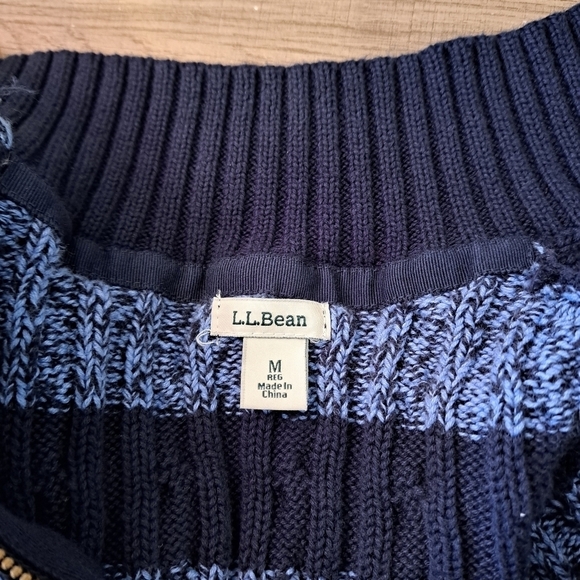 L.L.BEAN Blue Striped Cable Knit Zip-Up Sweater Size M - Picture 5 of 6
